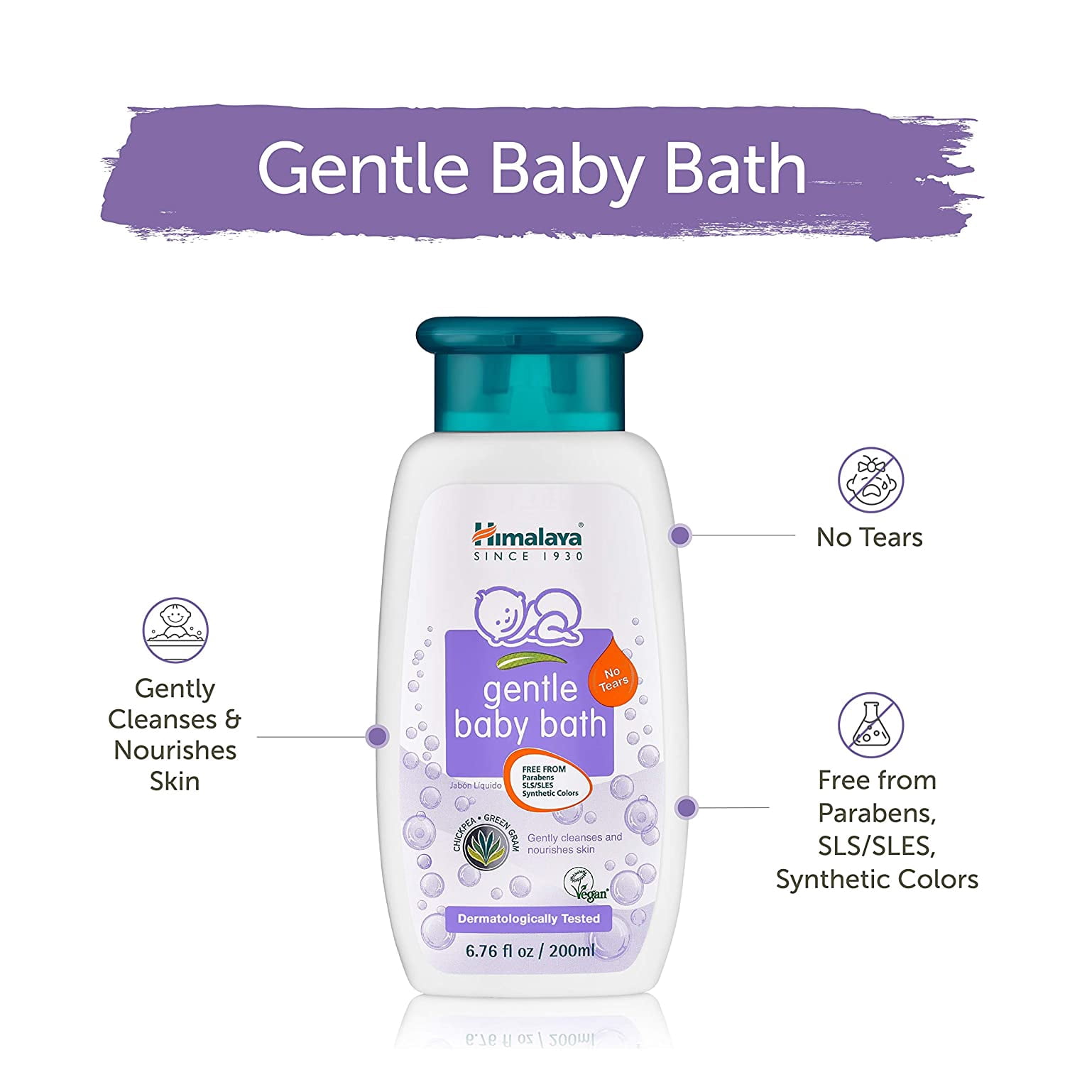 (4 pack) Himalaya Gentle Baby Bath, Baby Wash, Free-From Parabens, SLS/SLES and Phthalates (200 ml 1-PACK)