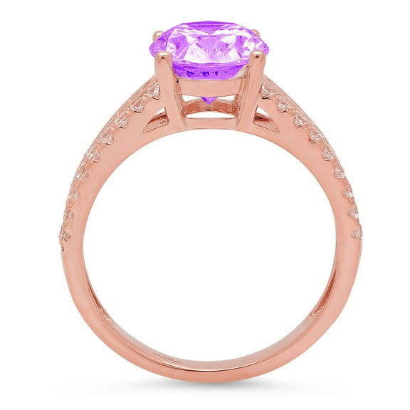 2.32 ct Oval Cut Natural Amethyst Solitaire with Accents Engagement Ring for Women in 18K Rose Gold