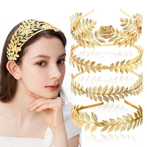 INLAZTIM 5 PCS Greek Goddess Leaf Headband for Bride, Golden Roman Laurel Leaf Branch Crown Bridal Headpiece Wedding Hairband for Women Tiara Costume Hair Accessories_Special Gift