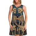 thumbnail image 1 of Easygdp Romantic Skeletons Under Moon para Vestido Transpirable de Mujer, Vestido Suelto de Manga Corta con Pliegues y Bolsillos para el Verano, 1 of 7