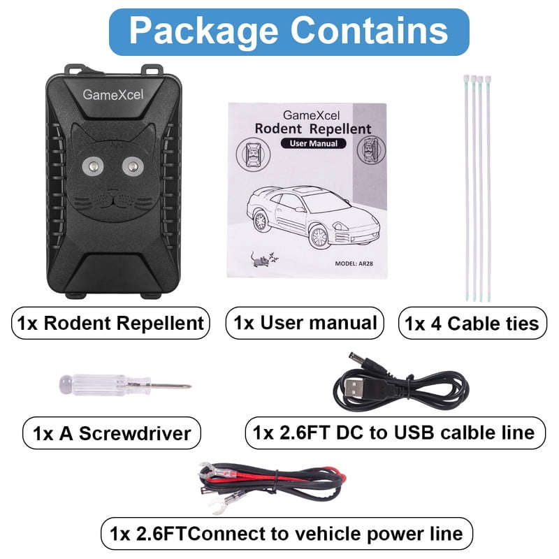 2 Pack Under Hood Rodent Repeller for Car, Ultrasonic Mouse Deterrent with LED Strobe Light, Battery Powered for Vehicle Engine, Truck, RV, Garage