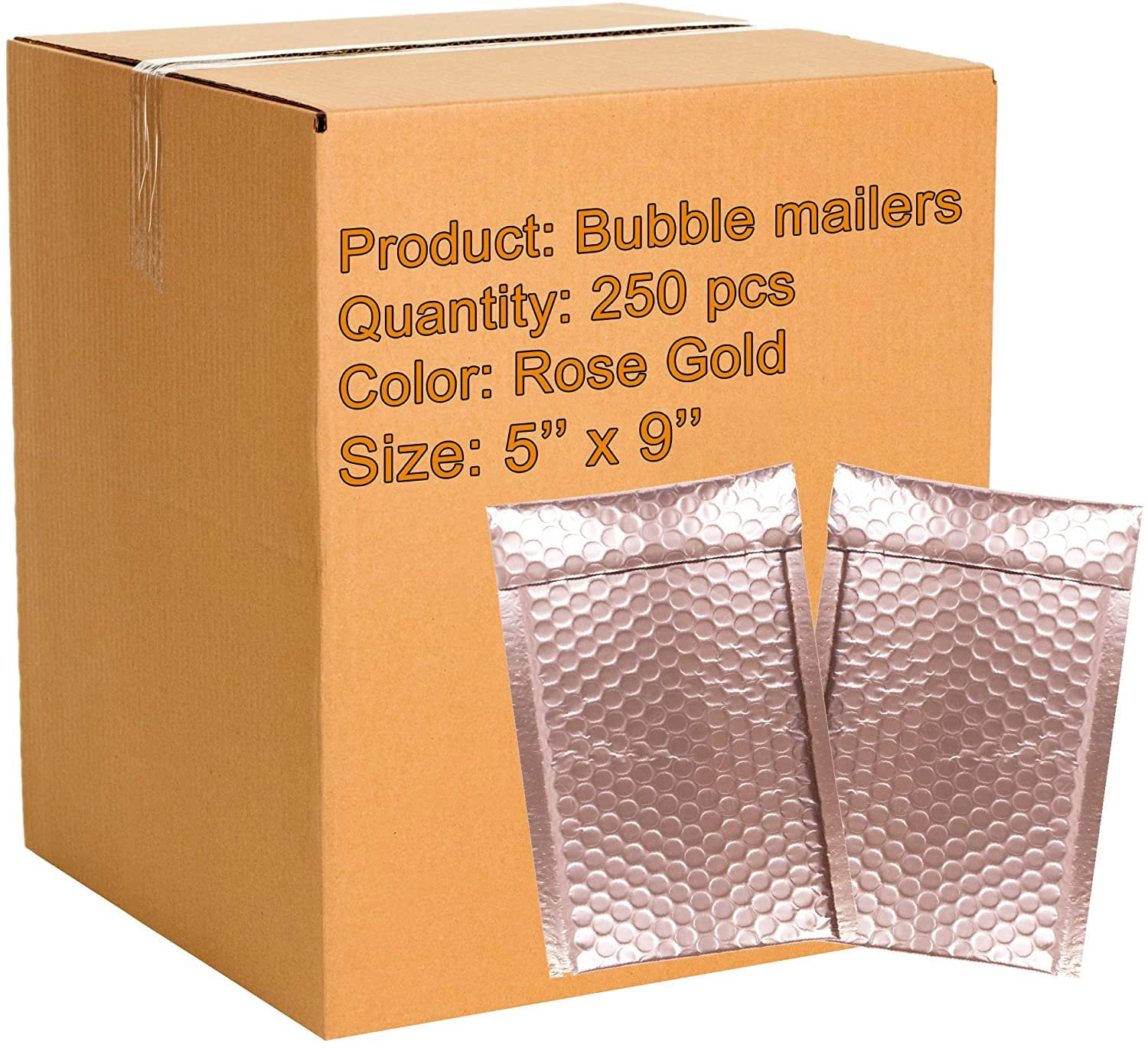 250 Pack Rose Gold Bubble mailers 5x9. Metallic Padded envelopes 5 x 9 Light Pink Cushion ...