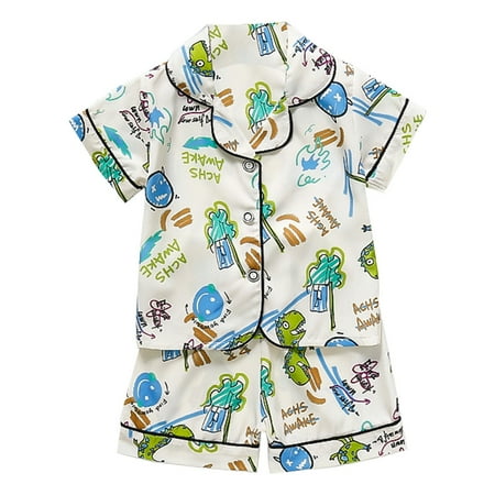 Girls Pajamas Kids Satin Button Down Short Sleeve Animals Tops Shorts Pants Silk Pajamas Set Toddler Pjs Blue 6 Months-12 Months