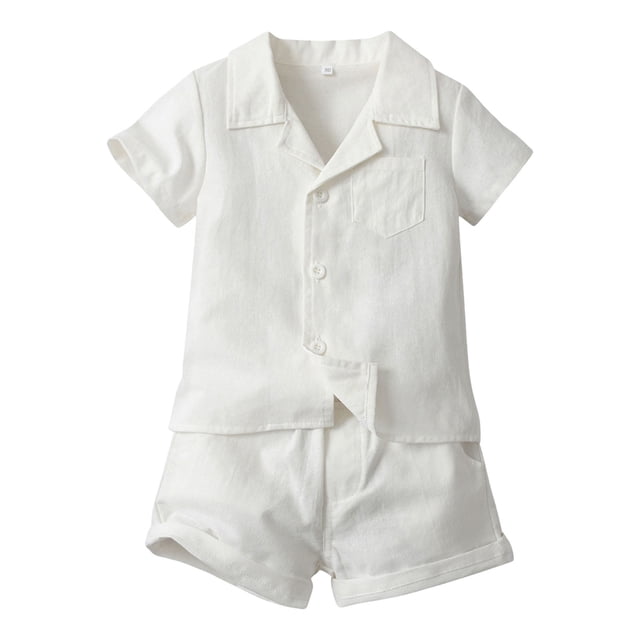 Hiiyo Newborn Boys Outfits Solid Color Short Sleeve Button Shirt Shorts Set, Sizes 6M-5T