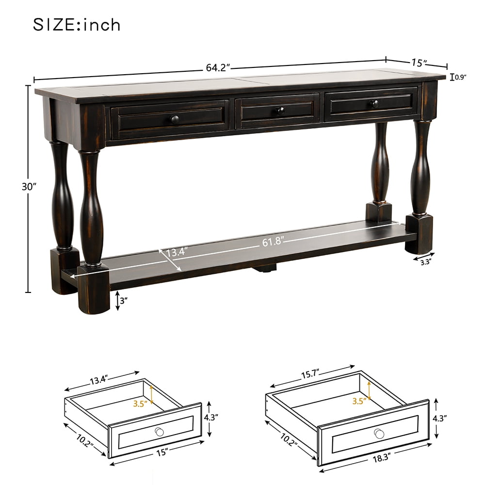 Lowestbest 64" Rustic Easy Assembly Storage Cabinet, Long Sofa Table with Drawers, Shelf Entryway Table for Hallway, Living Room, Distressed Black Lowestbest 64" Rustic Easy Assembly Storage Cabinet, Long Sofa Table with Drawers, Shelf Entryway Table for Hallway, Living Room, Distressed Black