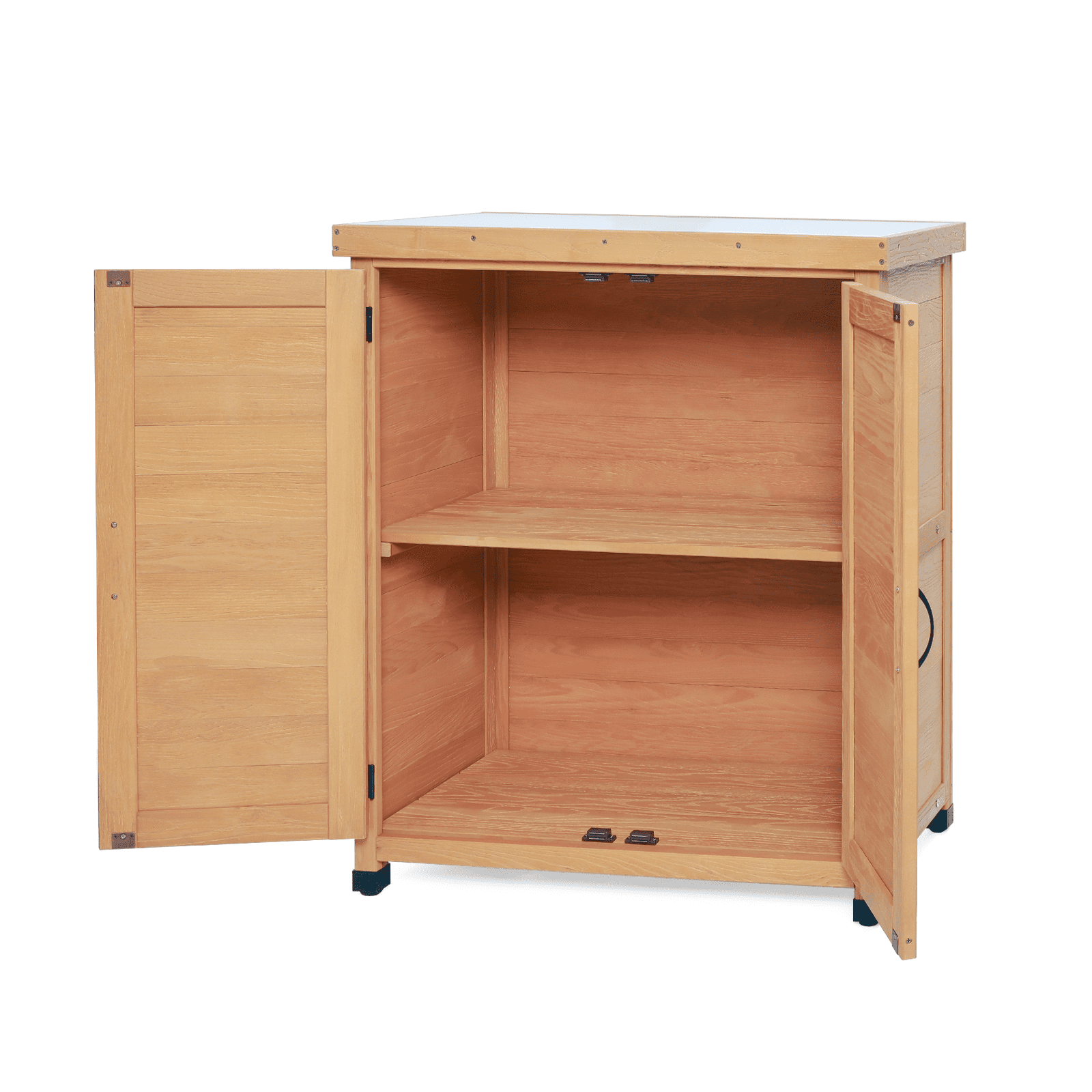 Potting Bench with Storage Cabinet, Metal Table Top for Outdoor Patio Outdoor Work Station, Gray