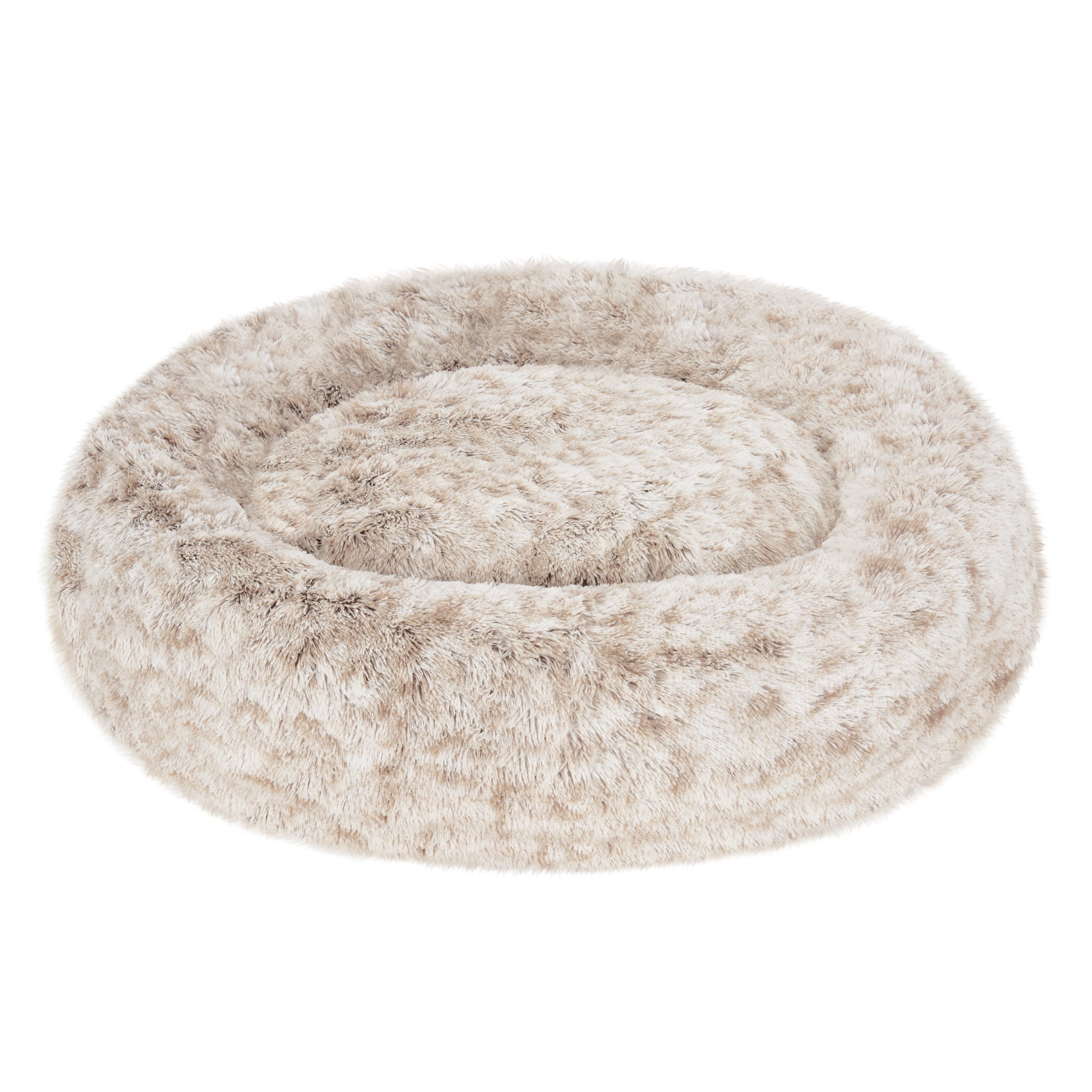 FurHaven Long Fur Calming Cuddler Donut Pet Bed, Driftwood Brown, Jumbo, 1 Count