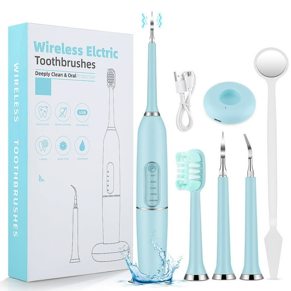 Trousse de Nettoyage Dentaire Électrique 5-en-1 avec Vibration Sonique, Outil Portable de Soins Buccaux avec 2 Têtes Détachantes de Plaque, Tête de Brosse et Miroir Dentaire pour un Nettoyage Plus Profond