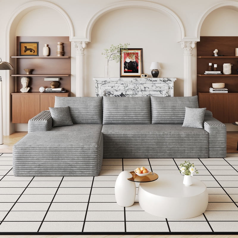 107" Cloud L-Shaped Sectional Sofa with Chaise, Modern Modular Couch with Deep Seat, Plush Corduroy Upholstered Sofa for Living Room, Bedroom & Apartment, No Assembly Required