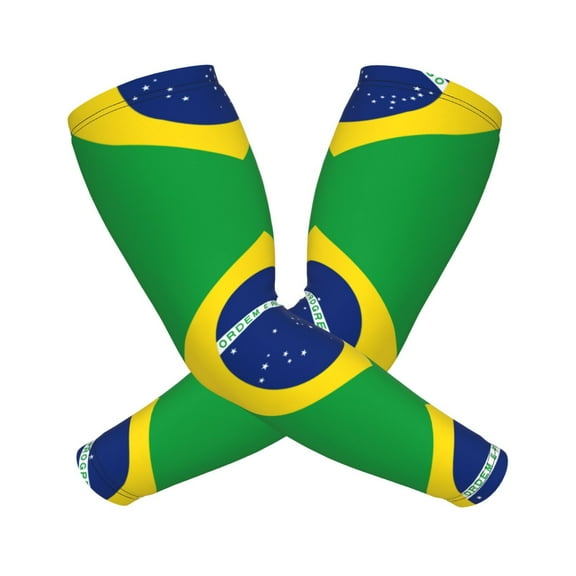 Cooling Compression Arm Sleeves Flag Of Brazil Sun Protection Sport Arm Sleeves For Men Women Baseball Basketball Running