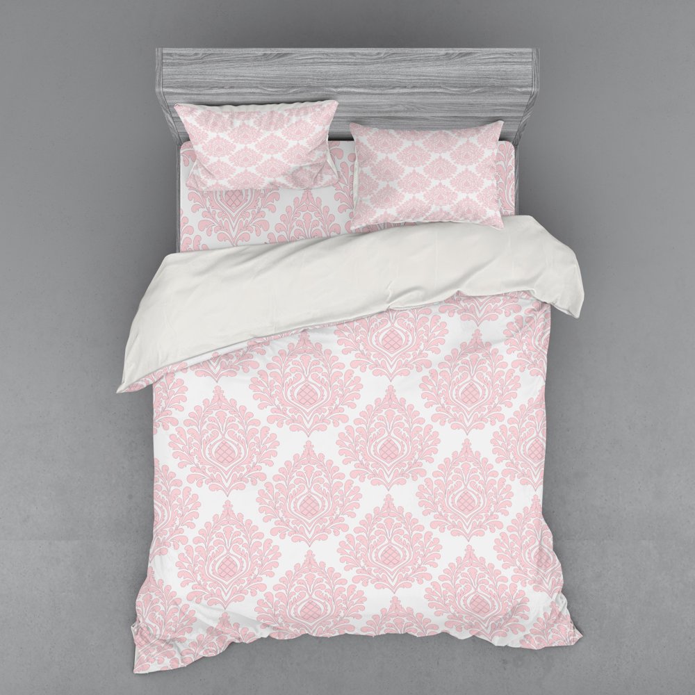 Damask Duvet Cover Set, Damask Pattern Royal Motif Baby Pink Floral