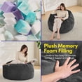 thumbnail image 2 of 3FT Bean Bag Chair, Adults Foam Round Big Sofa Bean Bag for All Ages, Removable Velvet Cover, Charcoal, 2 of 6