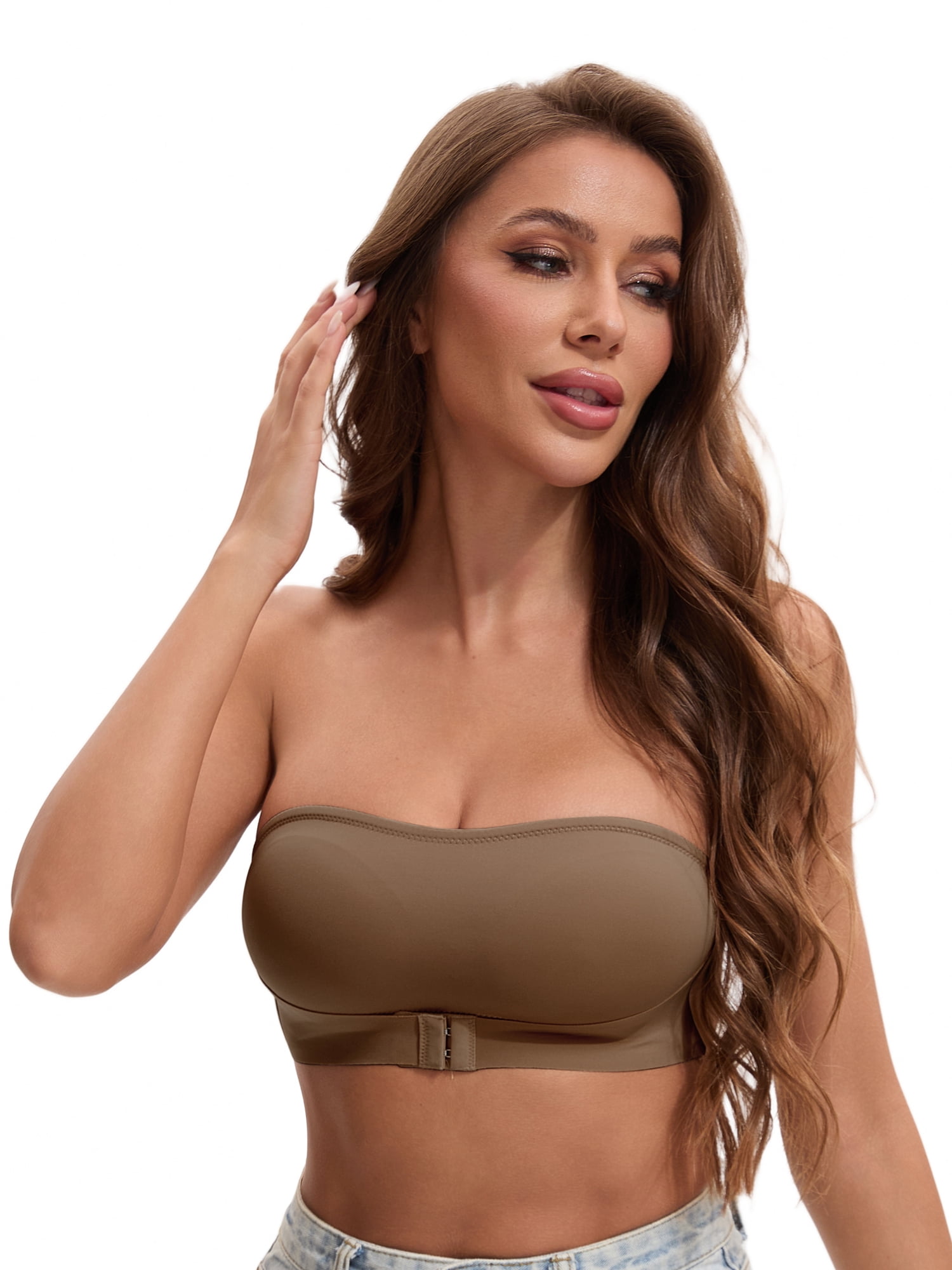 Unique Bargains Women's Strapless Wirefree Bandeau Bras S Brown