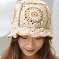 thumbnail image 4 of Ladies Knitted Hat Hollow Crochet Knitting Flower Pattern Bucket Hat for Outdoor, 4 of 7