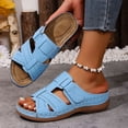 thumbnail image 4 of Rokment Wedges Sandals for Women Beach Summer Comfortable Leather Orthopedic Arch Support Walking Slides Plantar Fasciitis Recovery Dress Slip on C Size 9.5, 4 of 7