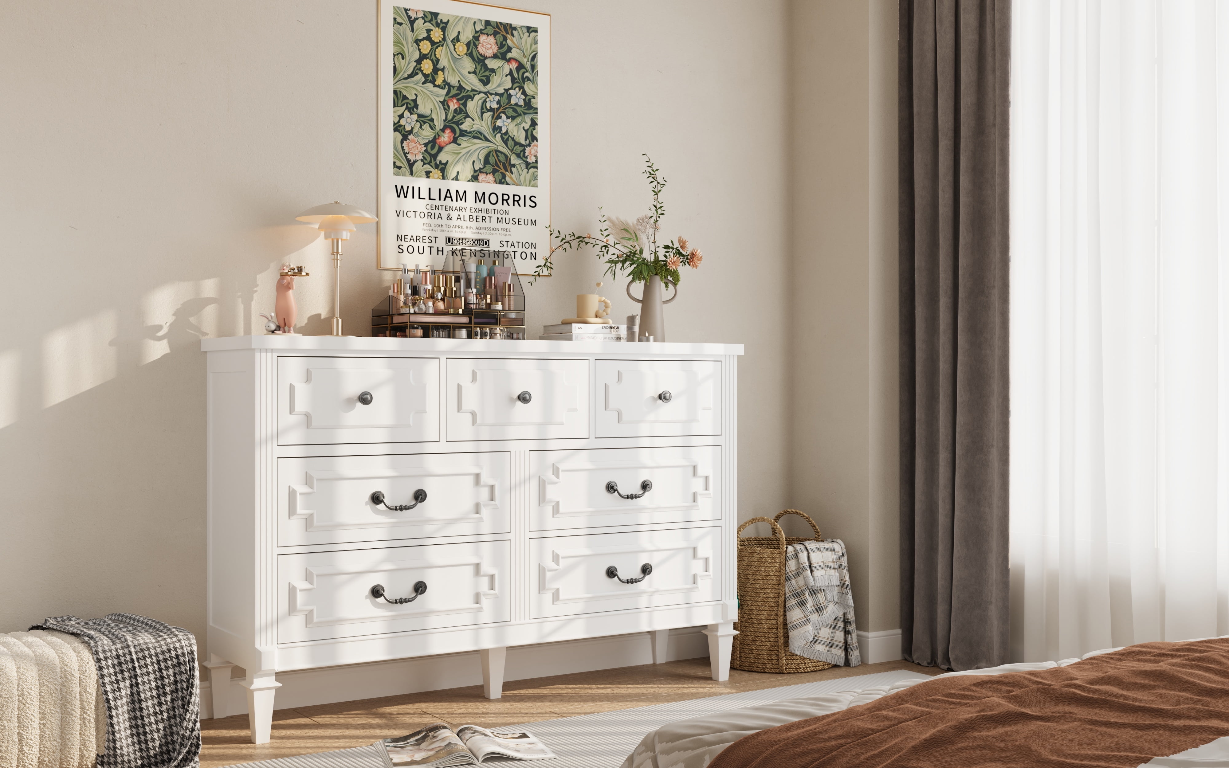 White Dresser for Bedroom, 7 Drawer Dresser with Drawers and Metal Handles, Modern Dressers & Chests of Drawers for Hallyway, Entryway