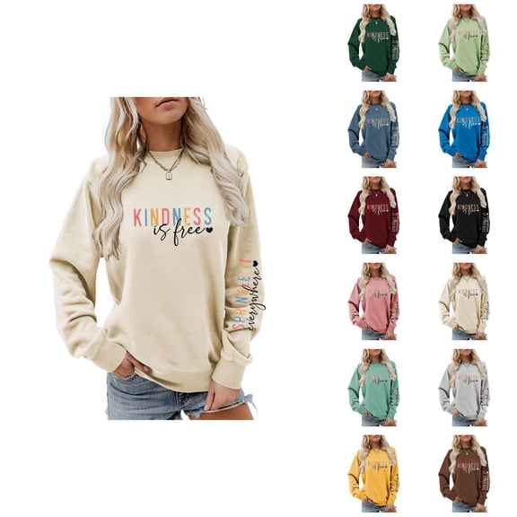 Women's Kindness Sweatshirt 2026 Trendy Fall Winter Crewneck Graphic Pullover Sweat Shirt Tops