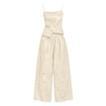 thumbnail image 4 of Sheghy Short Sets for Women 100%Cotton Women Solid Linen Set Sleeveless Button Cami Top & Side Detail Wide Leg Pants 2 Piece Vacation Outfit, 4 of 6