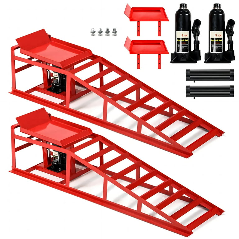 Lafati 2PCS 5T 10000lbs Hydraulic Car Ramps Heavy Duty Steel Construction for Home Garage Professional Use