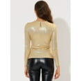 thumbnail image 4 of DARING DIVA Party Club Glitter Long Sleeve Metallic Shiny Top 3XL Gold Shiny, 4 of 6
