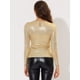 thumbnail image 4 of Camisa de mujer Allegra K de manga larga brillante metálico dorado brillante XL, 4 of 5