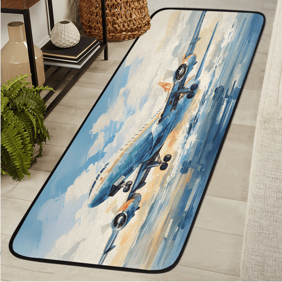 CURLYOOT Airplane Design Runner Rug 2'x6' Washable Kitchen Runner Rug Indoor Non Slip Laundry Rugs Floor Carpet for Hallway Kitchen Entryway Bedroom Living Room