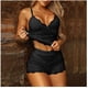 thumbnail image 4 of Pijama sexy qucoqpe para mujer, conjunto de pijama de dos piezas con encaje y lazo de color liso y pantalones cortos, 4 of 5