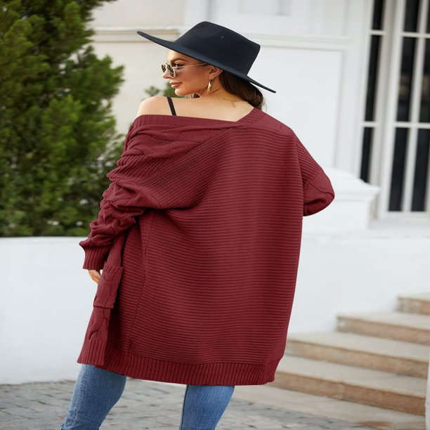 Jeanewpole1 Women's casual comfortable cardigan wired knitting sweater cardigan middle class long sleeve knitting coat with pocket