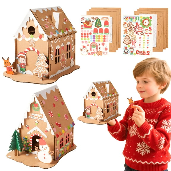 Christmas Gingerbread House DIY Kit - 2-Pack Cardboard Craft Set with Stickers & 3D Decor for Holiday Parties