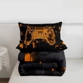 thumbnail image 4 of Gaming Comforter For Twin Size Bed, Modern Gamer Bedding Sets , Neon Geometry Plaid Quilt Video Game Bedding Comforter Sets For Game Lovers, Orange Black Gamer Decor For Room, 4 of 7