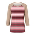 thumbnail image 4 of DDAPJ pyju Women's 3/4 Sleeve Raglan Striped T Shirt Color Block Print Casual Baseball Tee Shirts Loose Fit Mid-length Crewneck Tee Tops Multicolor M, 4 of 5
