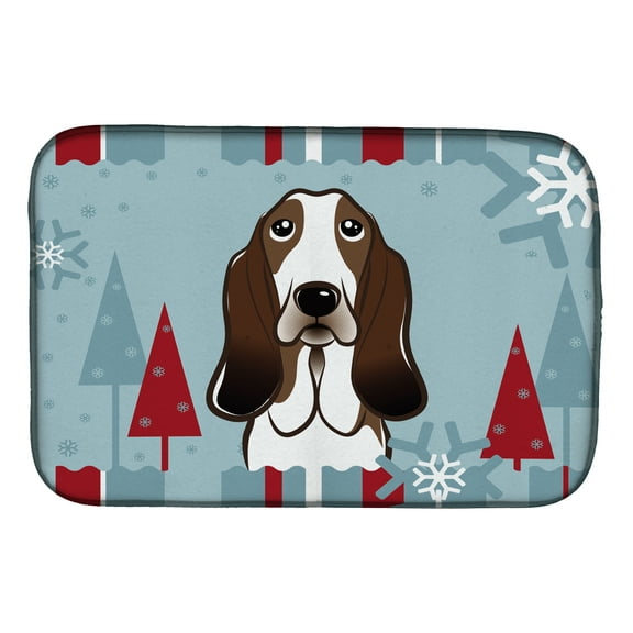 Winter Holiday Basset Hound Dish Drying Mat