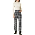 thumbnail image 2 of Pantalones de trabajo de cuadros recortados para mujer INSPIRE CHIC, con botones, estilo casual, tartán, 3XL, negro, 2 of 7