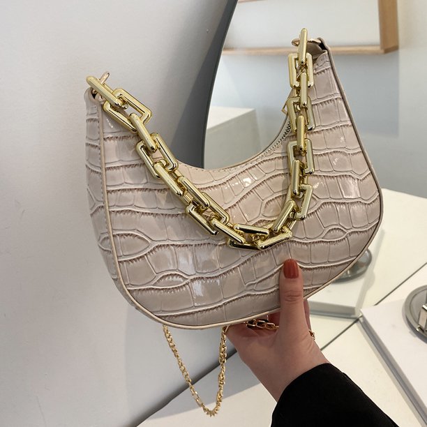 Bolsa de hombro de PU con patrón de cocodrilo para mujer, cruzados con cadena de Color sólido a la moda Tmvgtek Para Estrenar
