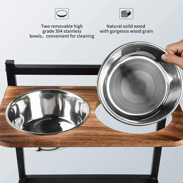 Siooko Elevated Dog Bowls for Large Dogs, Wood Raised Dog Bowl