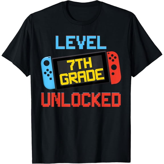 Level 7th Grade Unlocked Back To School First Day Boy Kids T-Shirt, T-Shirt for Kids Youth, 180gsm, 100% Cotton