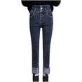 thumbnail image 2 of Jeans For Women Fashion Leisure High Waisted And Thick Wide Legs Denim Pants Jeans For Women Navy,14, 2 of 5