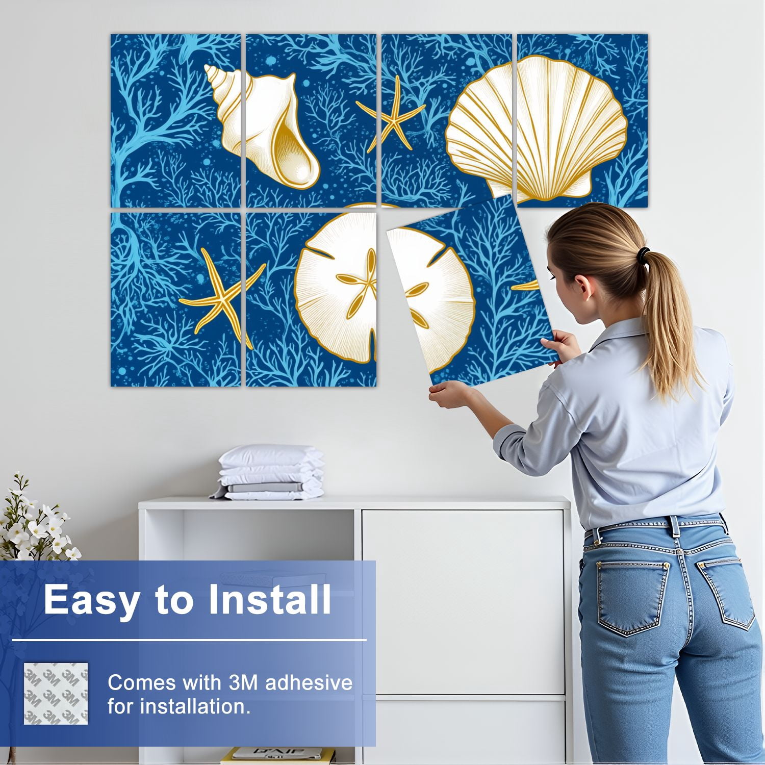 8 Pack Art Acoustic Panels Sound Absorbing Ocean Inspired Seashore boho Decorative Soundproof Wall Panels Self Adhesive for Nursery Game Room Bedroom 48"x32"