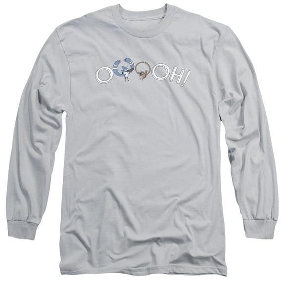 The Regular Show Ooooh Long Sleeve Adult 18/1 T-Shirt Silver
