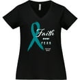 thumbnail image 3 of Inktastic Faith over Fear Ovarian Cancer Awareness with Teal Ribbon Women's Plus Size V-Neck T-Shirt, 3 of 5