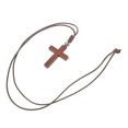 thumbnail image 3 of Handwoven Wooden Cross Necklace with Lucky Bead Design – Light Brown Crucifix Cord for Men and Women – Religious Pendant for Baptism, First, 3 of 5