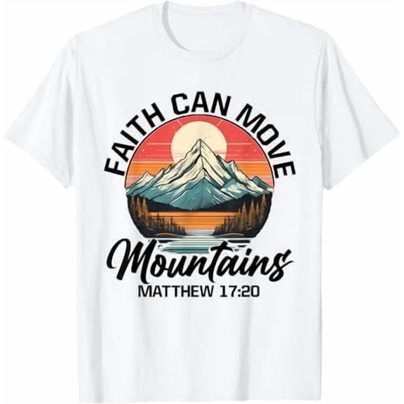 Greenink Faith Can Move Mountains T-Shirt Christians God Jesus Bible Verse Faith Jesus Gifts for Men Women T-Shirt