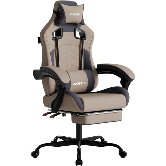 Video Gaming Chairs with Footrest, Gaming Chairs PVC Leather Ergonomic Office Gamer Chair Headrest Lumbar Support Racing Style Video Gaming Chair for Office, BlueBeige