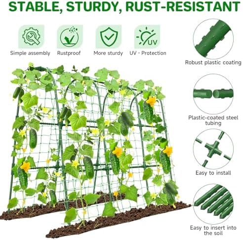 Cucumber Trellis for Raised Bed, U-Shape Garden Trellis for Climbing Plants Outdoor, Metal Arch Trellis for Vegetables, Plant Support for Tomato, Pea, Zucchini (47.2" L×30" W×47.2" H-Medium)