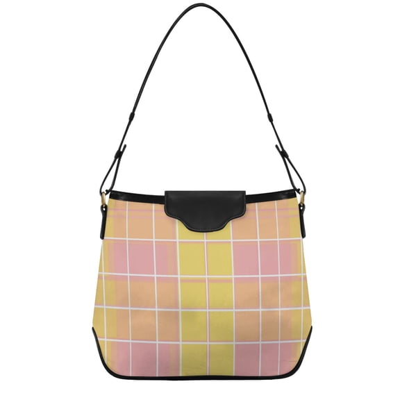 Yellow and Pinkish Plaids Women's Tote Bag Convertible Handbags Hobo Shoulder Bag with Zipper Magnetic Snap