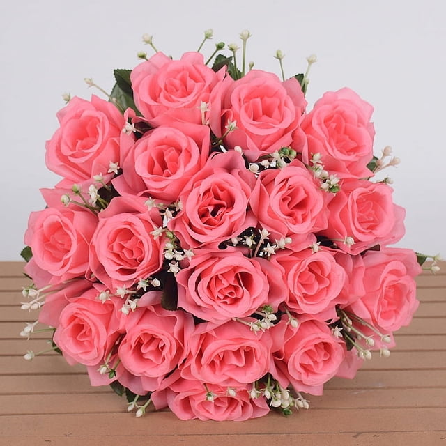 Ramo de rosas de simulación, flores de seda, 18 rosas, para boda, sala de estar, con flores, decoración, flores falsas