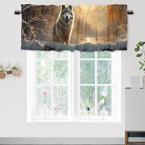 Wolf Curtain Valances Wild Animals in Winter Mountain Forest Snowflak Natural Landscape Privacy Window Valances for Living Room Kitchen 54 by 18 in, 1 Panel