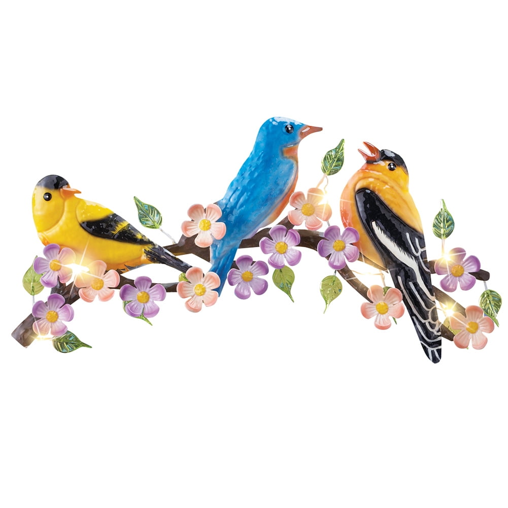 Birds Metal Yard Garden Art Fence Wall Decoration with Lights by Collections Etc