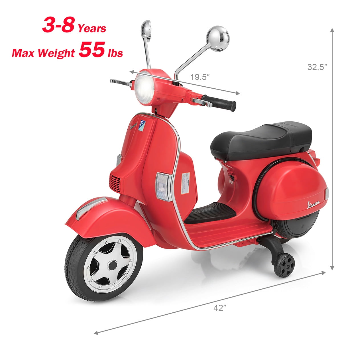6V Rechargeable Ride on Motorcycle w/Training Wheels Gift for Children Boys Girls ASTM Certification Blue Costzon Kids Vespa Scooter Music Horn Lights Key Switch Forward/Reverse 
