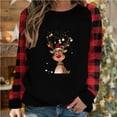 thumbnail image 2 of XFYSSS Fashion Casual Ladies' Christmas Printed Round Neck Checkered Long Sleeved T-Shirt Loose Top Long Sleeve Round-Neck Blouses & Shirts, 2 of 4